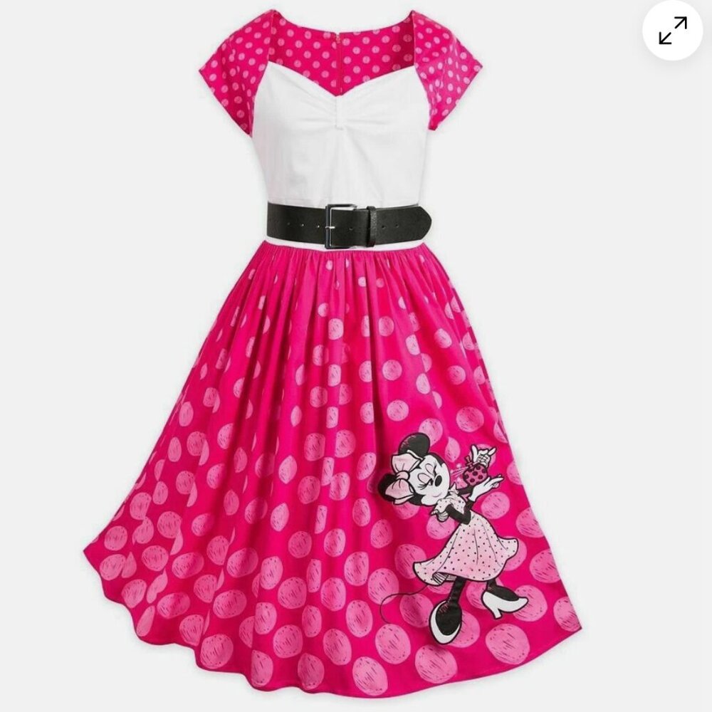 SUMMER SALE! Disney Parks The Dress Shop Minnie Mouse Pink Polka Dots Dress - M